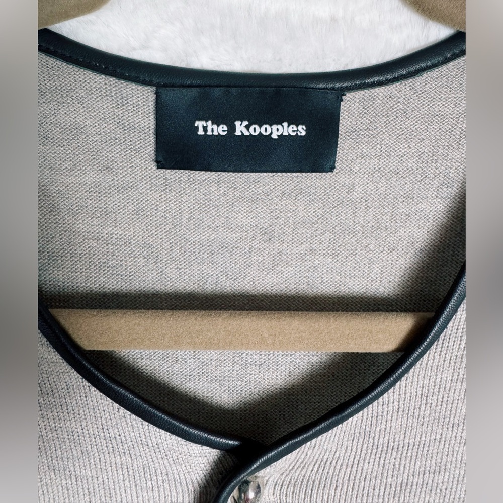✨NWOT The Kooples Merino Wool Leather Trim Skull Snap Henley Sweater - Picture 3 of 5
